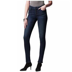 Simply Vera Wang Womens Mid Rise Dark Wash Button Fly Skinny Jeans Sz 14 New